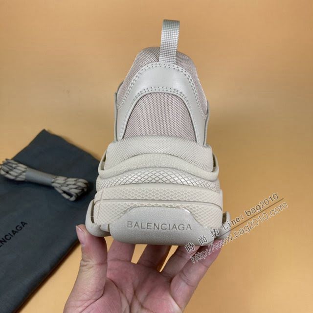 Balenciaga經典款男女鞋 巴黎世家頂級版本1代Triple S大底LOGO奶茶米色老爹鞋 Balenciaga情侶款老爹鞋  hdbl1201
